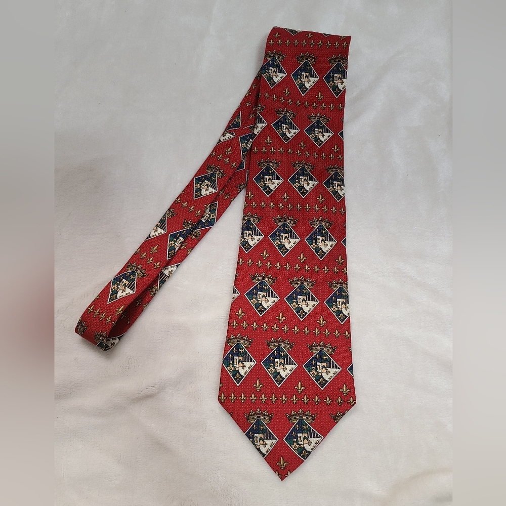 Oscar De La Renta Red Patterned Silk Tie